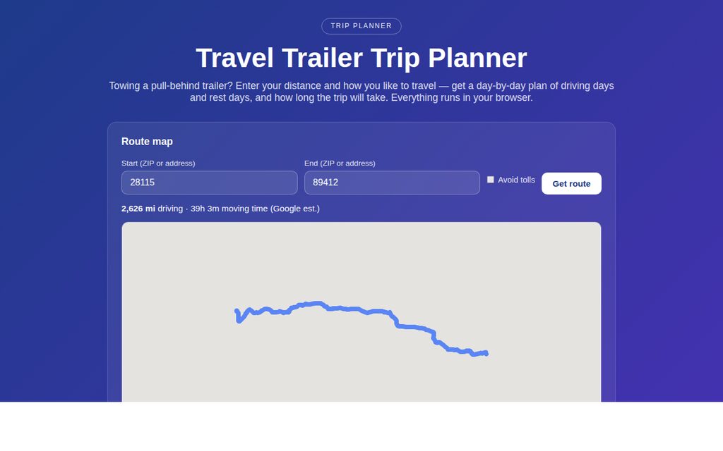 Travel Trailer Trip Planner — built with Tiknix